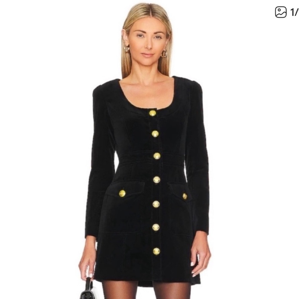 A.L.C. Black Velvet Long Sleeve Dress